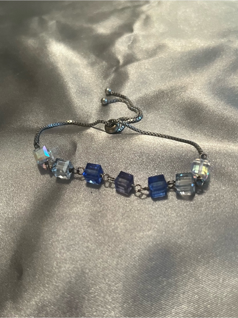 Austrian Blue and Clear Crystal Cube Adjustable Bracelet